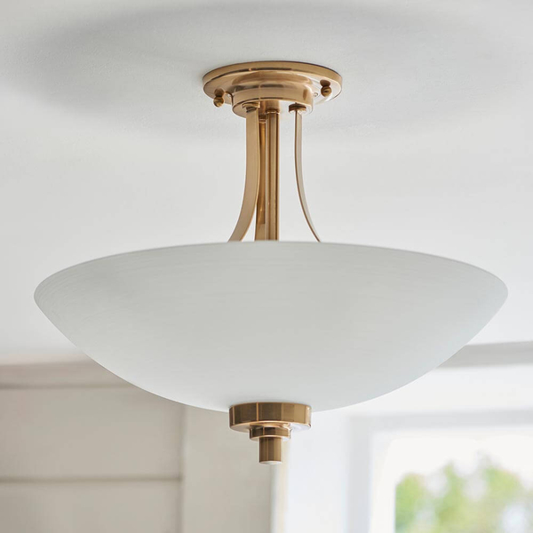 Sufitowa lampa półokrągła Welles 112438 szklana metalowa biała mosiądz