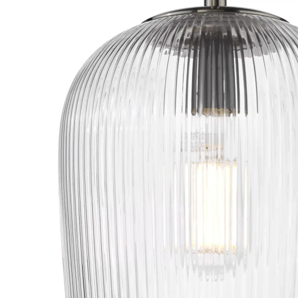 Ryflowana lampa wisząca Abrielle ABR0108 szklany owalny nikiel