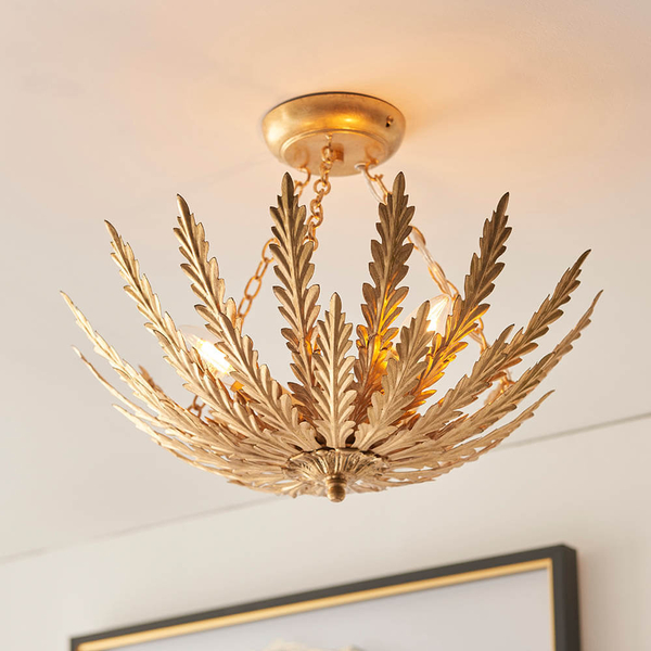 Sufitowa lampa na łańcuchach Delphine 95039 liście złoty