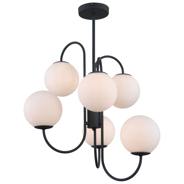 Sufitowa LAMPA modernistyczna GELA PND-5500-6-BK Italux metalowa OPRAWA szklane kule molekuły balls grafitowe białe