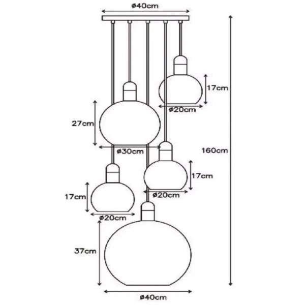 Szklana lampa wisząca Julius 34438/05/65 Lucide kaskada czarna złota