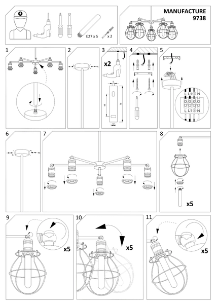 Zwis industrialny do kuchni Manufacture 9738 czarna lampa klatki