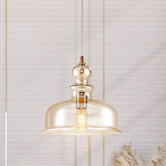 Lampa wisząca Ton P001PL-01BZ szklany klosz bursztynowa