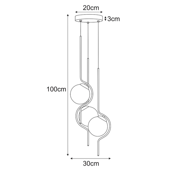 Potrójna kaskadowa lampa wisząca Vela K-5338 metalowa czarna bursztynowa