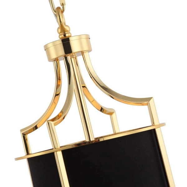 Klasyczna LAMPA wisząca Lunga Gold Nero Orlicki Design abażurowa OPRAWA okrągły ZWIS tuba na łańcuchu czarna złota