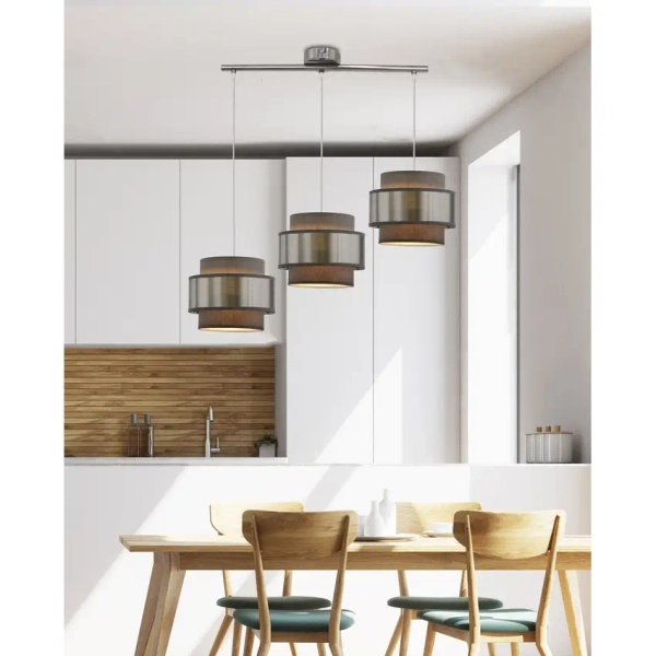Wisząca lampa potrójna HARE 33-18502 do jadalni chrom szara srebrna
