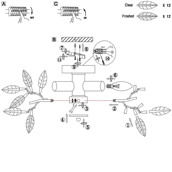 Sufitowa LAMPA liście VIDA 63160-3 Globo plafon OPRAWA metalowa chrom