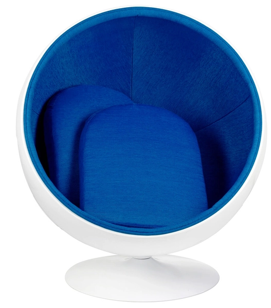 Salonowy fotel stojący Ball z niebieską poduszką biały
