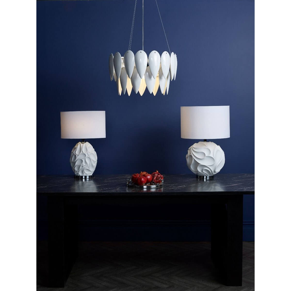 Stołowa lampka do sypialni Zachary ZAC412 glamour z abażurem biała