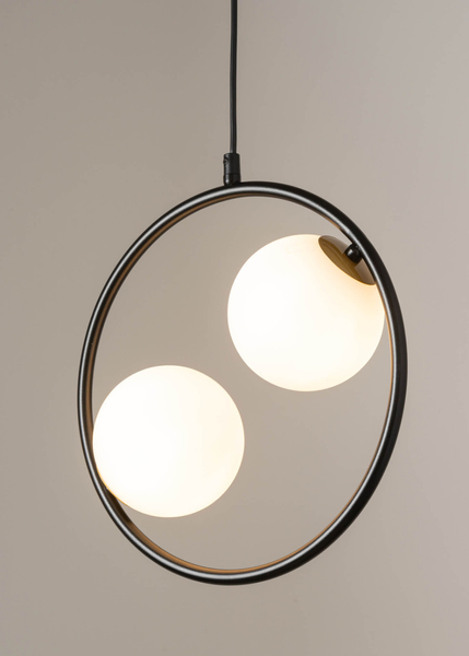 Nowoczesna lampa wisząca Ring czarna 2-punktowa szklane kule