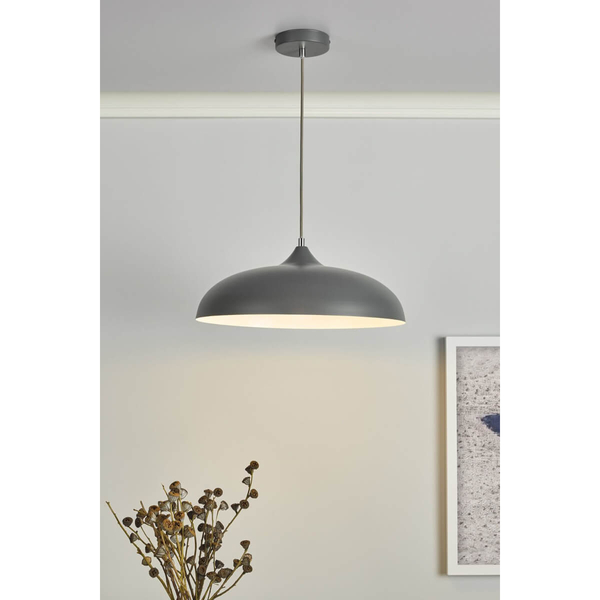 Metalowa lampa wisząca Kaelan KAE0137 kopułowa szara