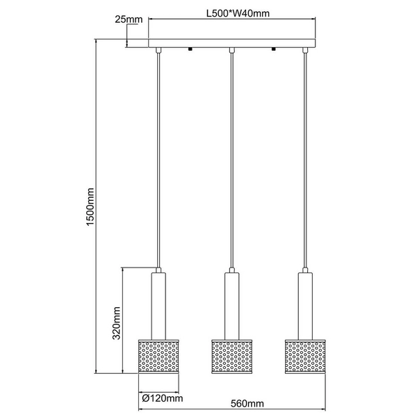 Wisząca lampa potrójna Amo LP-0702/3L BK do salonu metalowa czarna