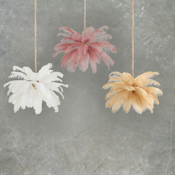 Piórkowa lampa wisząca EMU ST-DN127 pink do salonu różowy złoty