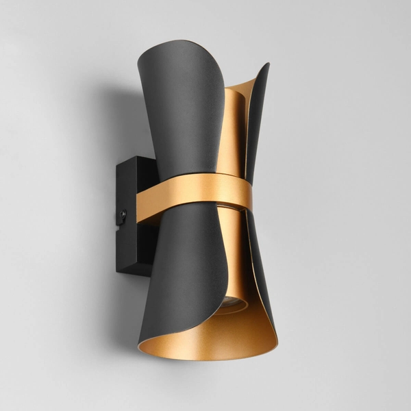 Ścienny kinkiet do przedpokoju COAT 218600280 tubka dół-góra czarny złoty