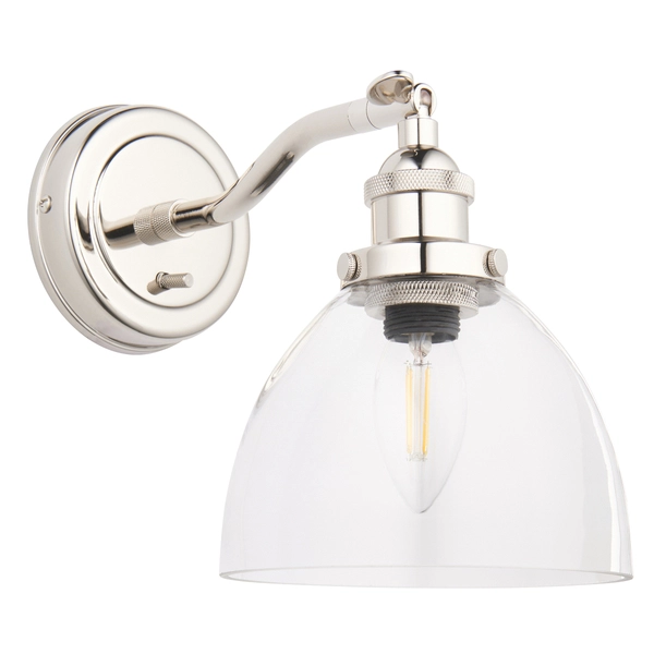 Kinkiet nad łóżko L&-197589 Light& z włącznikiem szklany klosz nikiel