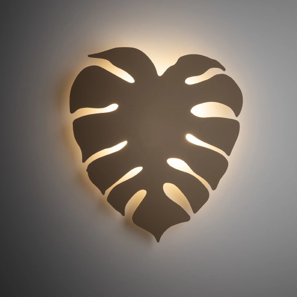 Ozdobna ścienna lampa liść Monstera XL 10627 metalowa beżowy