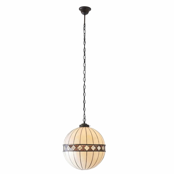 Lampa wisząca kula Fargo 67045 Interiors Tiffany do jadalni szkło beżowa czarna