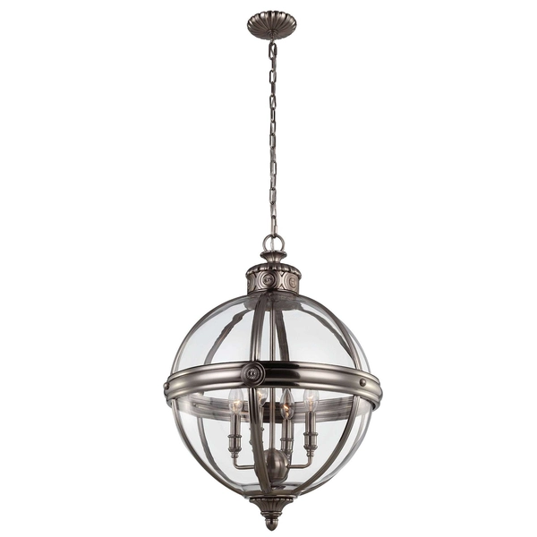 LAMPA wisząca FE-ADAMS-4P-ANL Elstead FEISS metalowa OPRAWA rustykalna ZWIS kula ball na łańcuchu nikiel przezroczysta