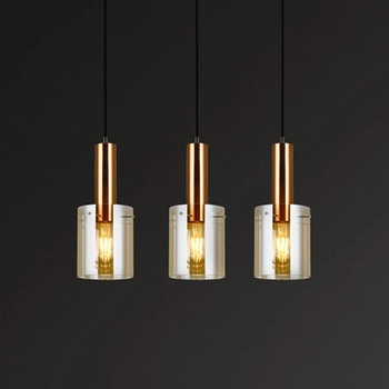 Wisząca LAMPA skandynawska SARDO PND-5581-3-BRO+AMB Italux loftowa OPRAWA szklany ZWIS okrągłe tuby mosiądz bursztynowe