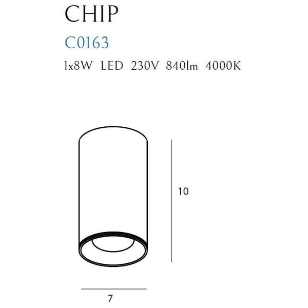 Lampa sufitowa CHIP C0163 Maxlight LED 8W 4000K downlight metal czarna