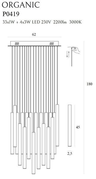 Wiszące tuby do sypialni P0419D żyrandol LED 45W zwis czarny