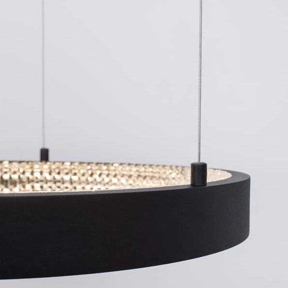 Glamour LAMPA wisząca MORON LE41722 Luces Exclusivas metalowa OPRAWA okrągy ZWIS LED 25W 3000K ring z krysztakami czarny