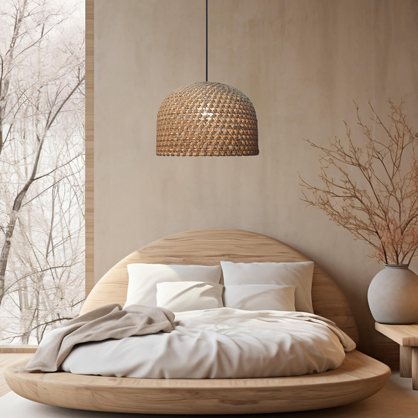 Kopułowa lampa wisząca Kanso LP-2025/1P 50 cm drewniana japandi brązowa