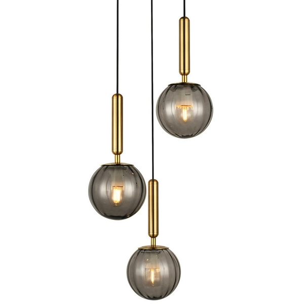 Loftowa LAMPA wisząca RAVENA PND-2324-3A BRO+SG Italux szklana OPRAWA balls ZWIS kaskada kule mosiądz przydymione