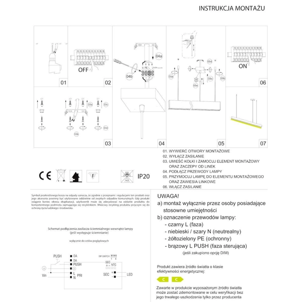 Wisząca lampa liniowa Lupinus 5115002202-1 Elkim LED 12W 4000K biała