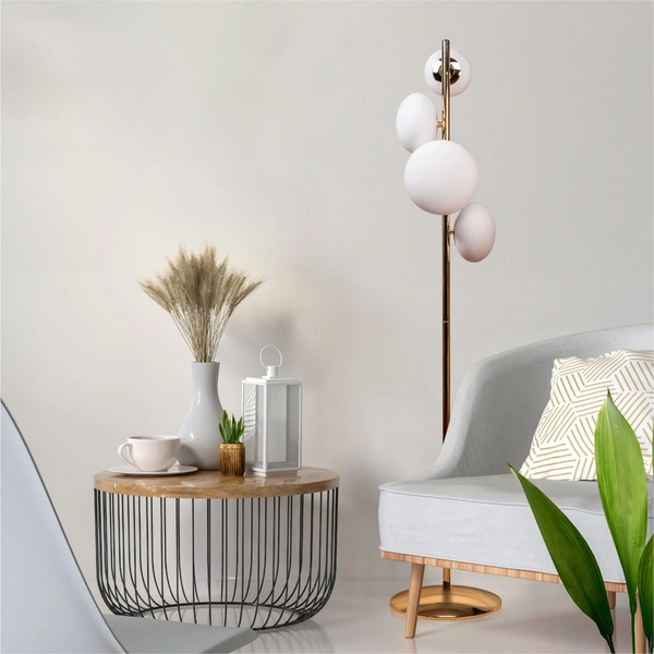 Podłogowa lampa Omi 1177 Zumaline okrągła metalowa biała złota