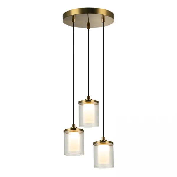 Potrójna lampa wisząca 23021 LED 20W 3000K tubki żebrowane złote białe