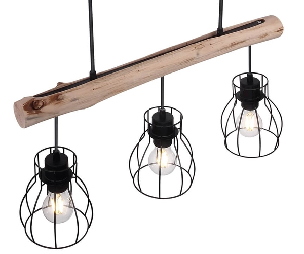 Wisząca lampa Mina 15326-3N belka z druciakami czarna drewno
