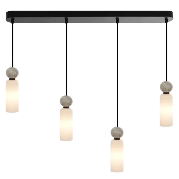 Liniowa lampa wisząca Santos PND-95331-4-BK nad wyspę szara biała czarna