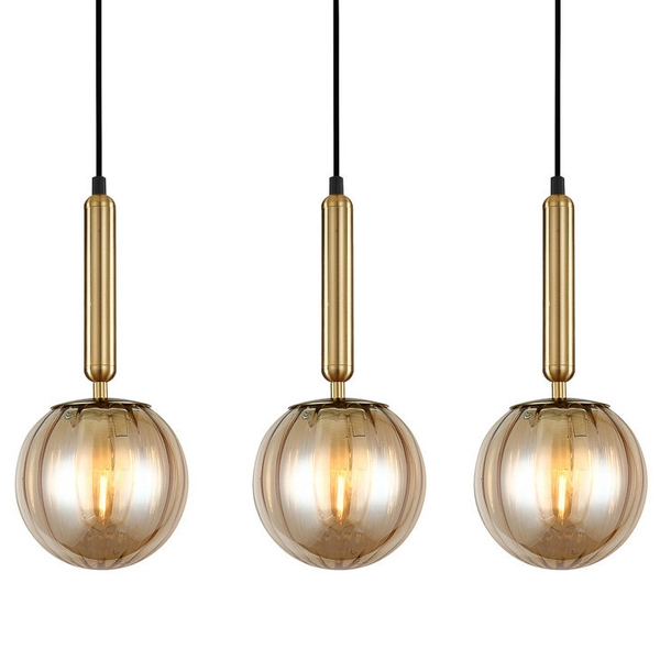 LAMPA wisząca RAVENA PND-2324-3L BRO+AMB Italux loftowa OPRAWA szklane kule ZWIS na listwie mosiądz bursztynowe