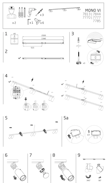 6-punktowa lampa sufitowa Mono 7813 ruchoma biała do sypialni