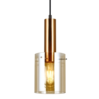 Wisząca LAMPA skandynawska SARDO PND-5581-1-BRO+AMB Italux loftowa OPRAWA szklany ZWIS okrągła tuba mosiądz bursztynowa