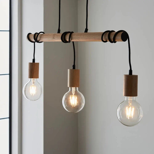 Lampa wisząca rustykalna Sven 101678 do salonu drewniana