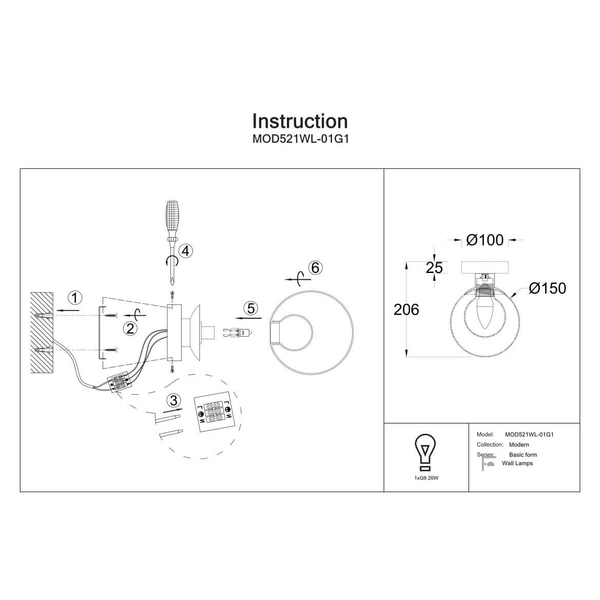 Kulisty kinkiet ścienny Basic form MOD521WL-01G1 złoty przezroczysty