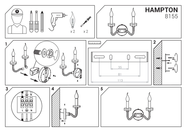 Industrialna lampa ścienna Hampton 8155 świecznikowa srebrna hol