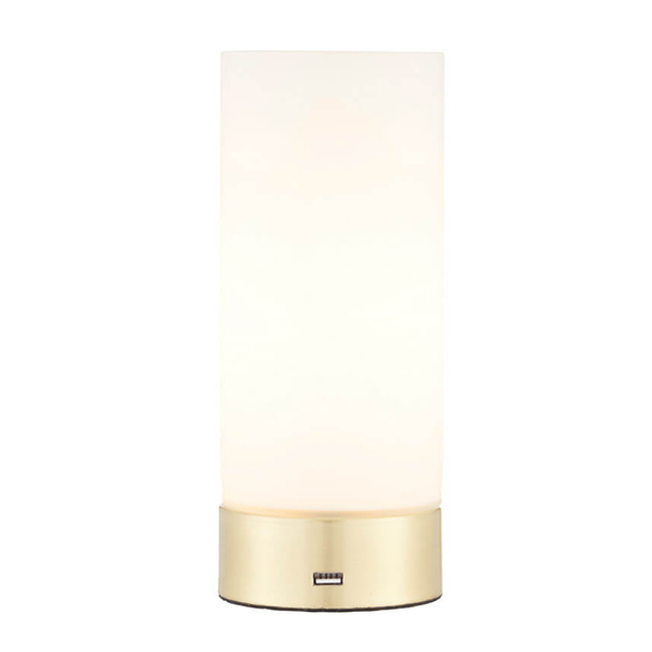 Stołowa lampa tuba Dara 69520 USB ściemnialna mosiądz biały