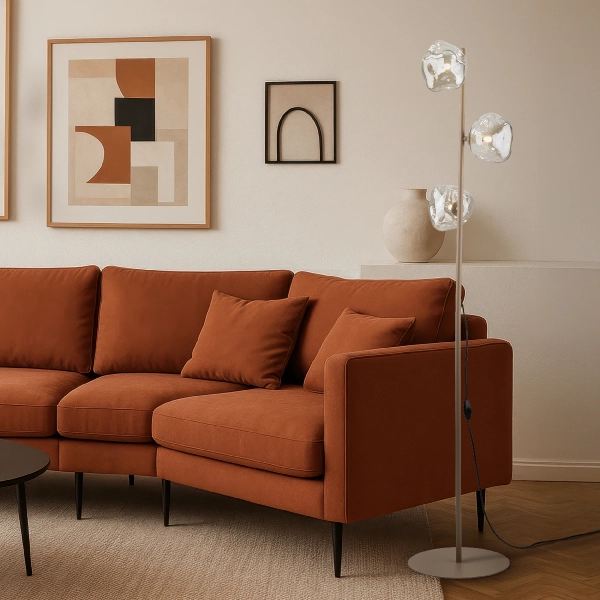 Podłogowa lampa do salonu Lava Sabia 16153 szklane klosze beżowy