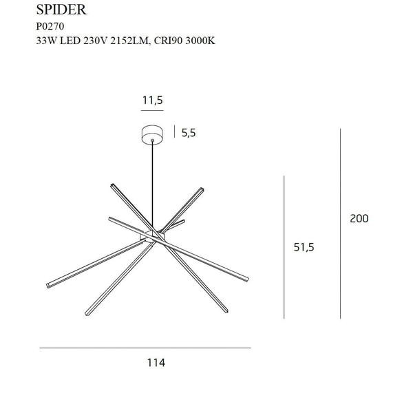 Lampa wisząca SPIDER P0270 Maxlight nowoczesna LED 33W 3000K sticks białe