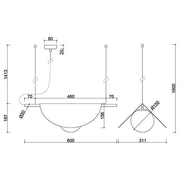 Metalowa lampa wisząca Sallo SAA111P0 szklana kula biała