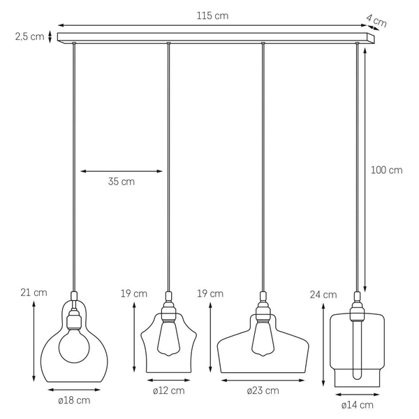 Wisząca LAMPA loftowa LONGIS 10876405 Kaspa skandynawska OPRAWA szklany ZWIS kaskada złota przezroczysta czarna