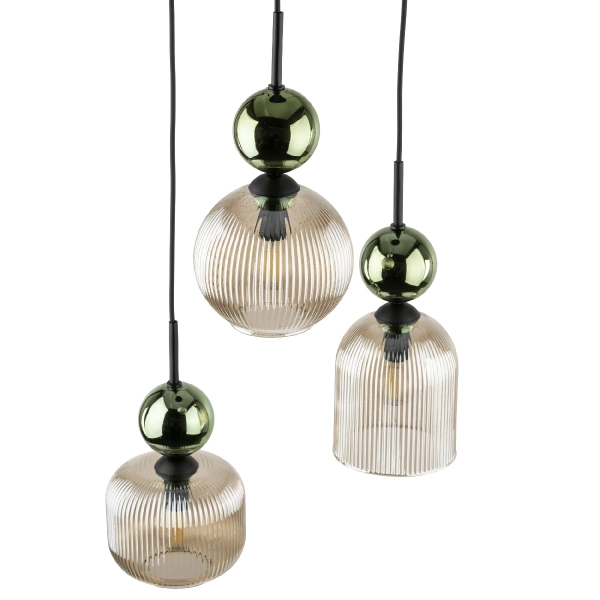Glamour lampa wisząca do jadalni Sophia Green 11148 żebrowana zielony