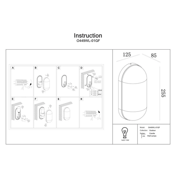 Industrialna lampa elewacyjna Candle O449WL-01GF Maytoni IP65 grafitowy