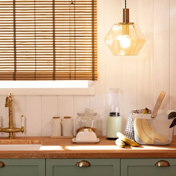 Geometryczna lampa wisząca Baciata ABR-LWS-A-BAC do sypialni bursztynowa