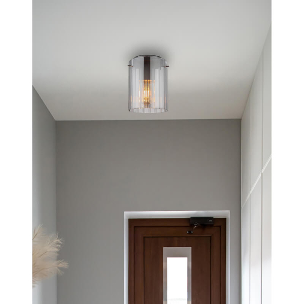 Podłużna sufitowa lampa Tulivar 15904DS tuba szklana przydymiona szary