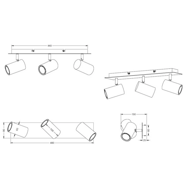 Potrójna lampa sufitowa MARLEY 802400380 Trio reflektorki czarna złota