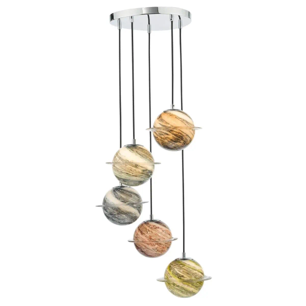 Molekułowa wisząca lampa Cygnus CYG0555 planety szklana beżowa chrom